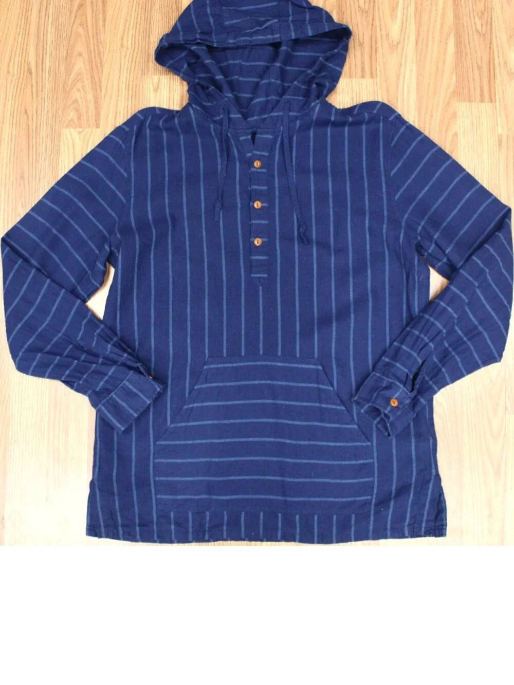 J.CREW REGULAR FIT LINEN/COTTON BAJA HOODIE SHIRT DARK BLUE & NAVY LARGE, L